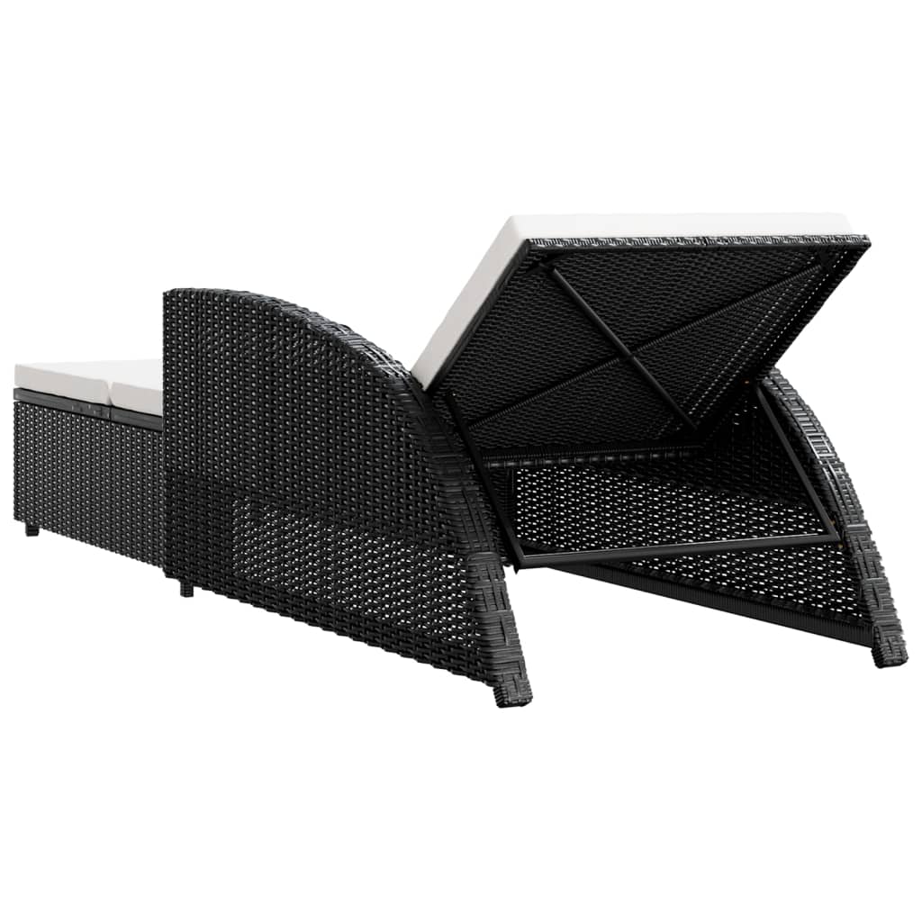 vidaXL Sun Lounger with Cream Cushion Poly Rattan Black
