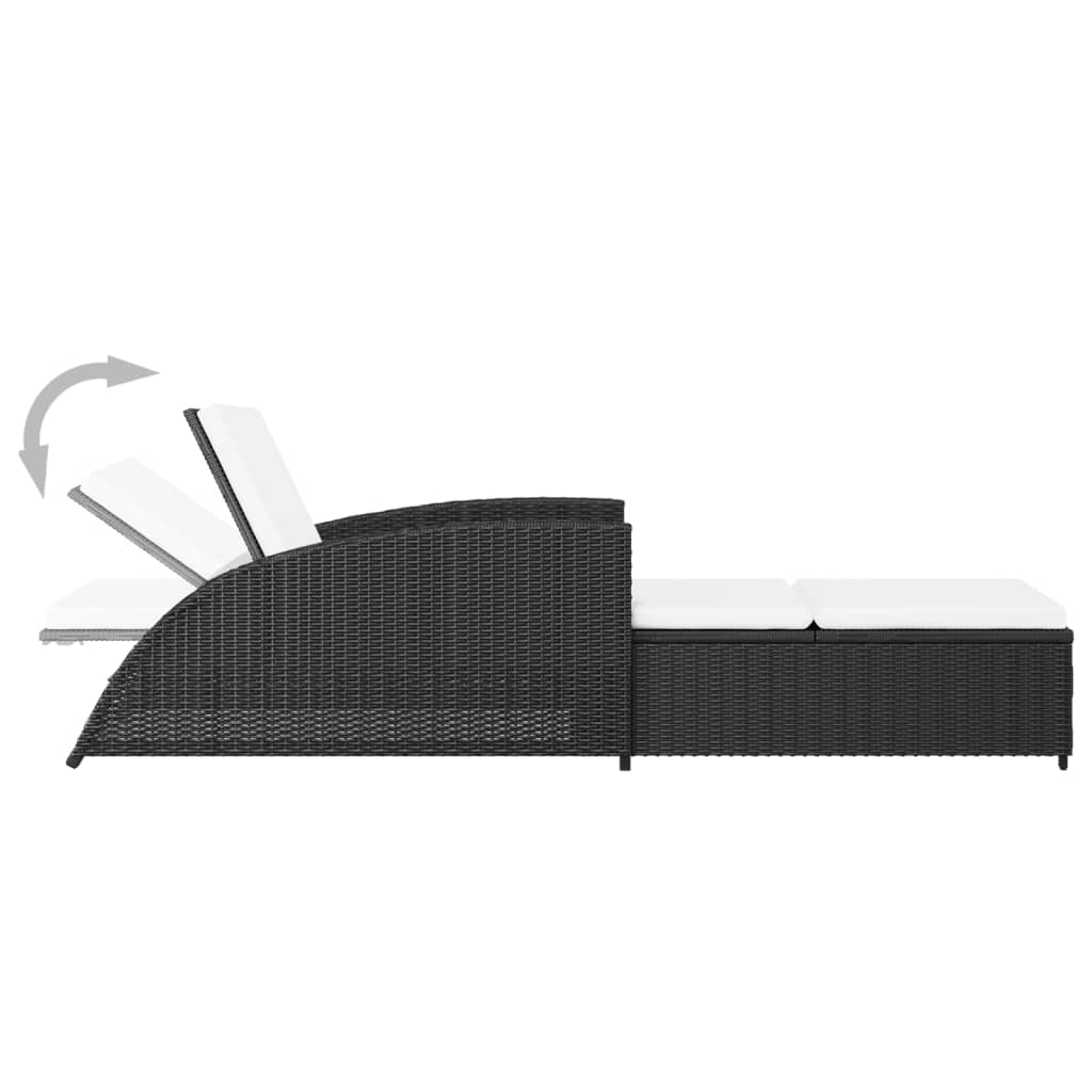 vidaXL Sun Lounger with Cream Cushion Poly Rattan Black