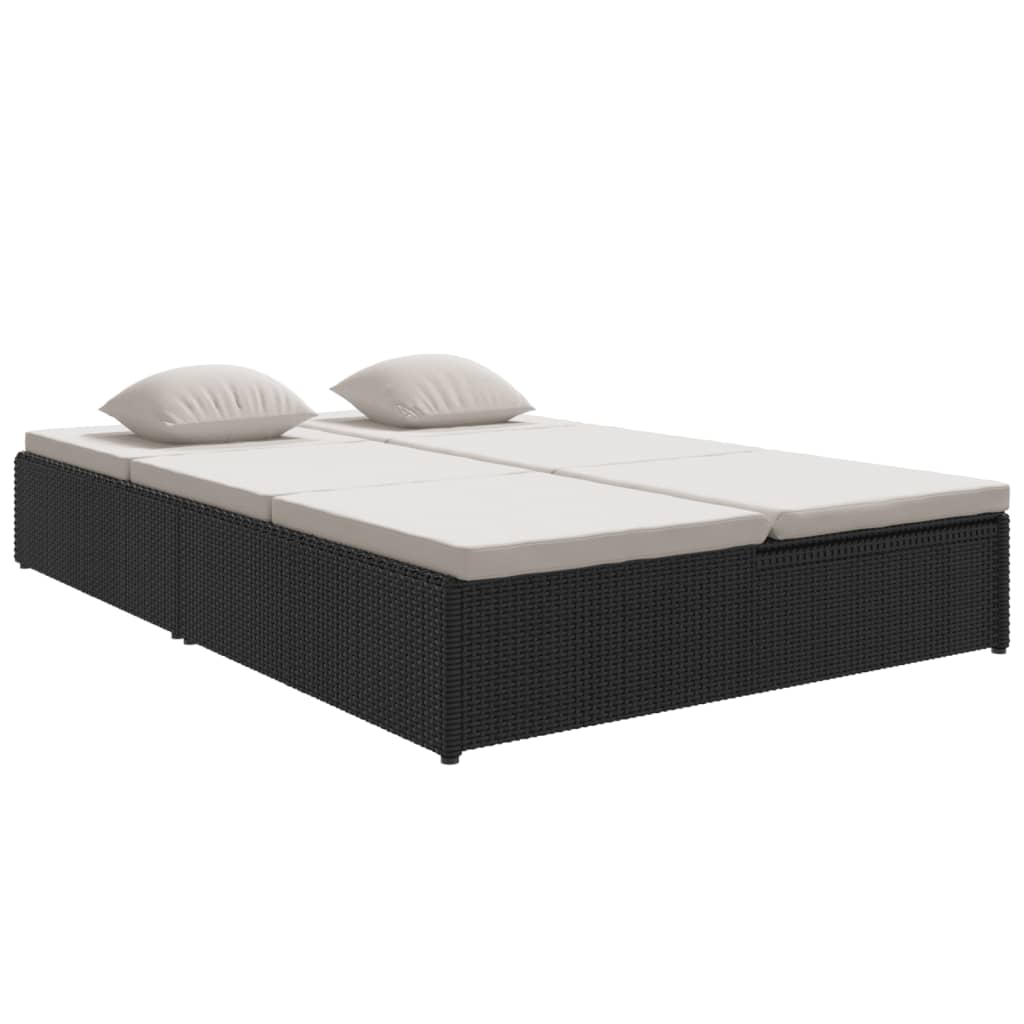 vidaXL Ligbed met kussens converteerbaar poly rattan zwart