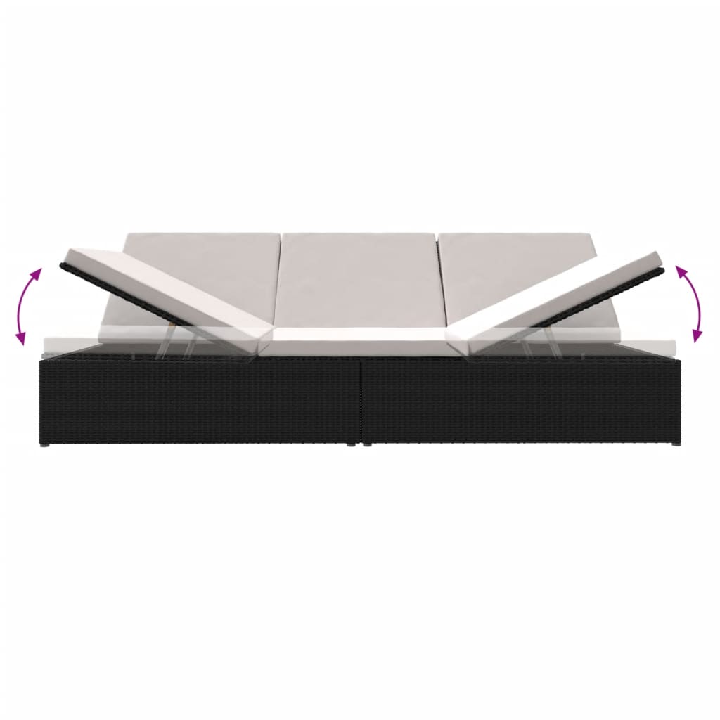 vidaXL Ligbed met kussens converteerbaar poly rattan zwart
