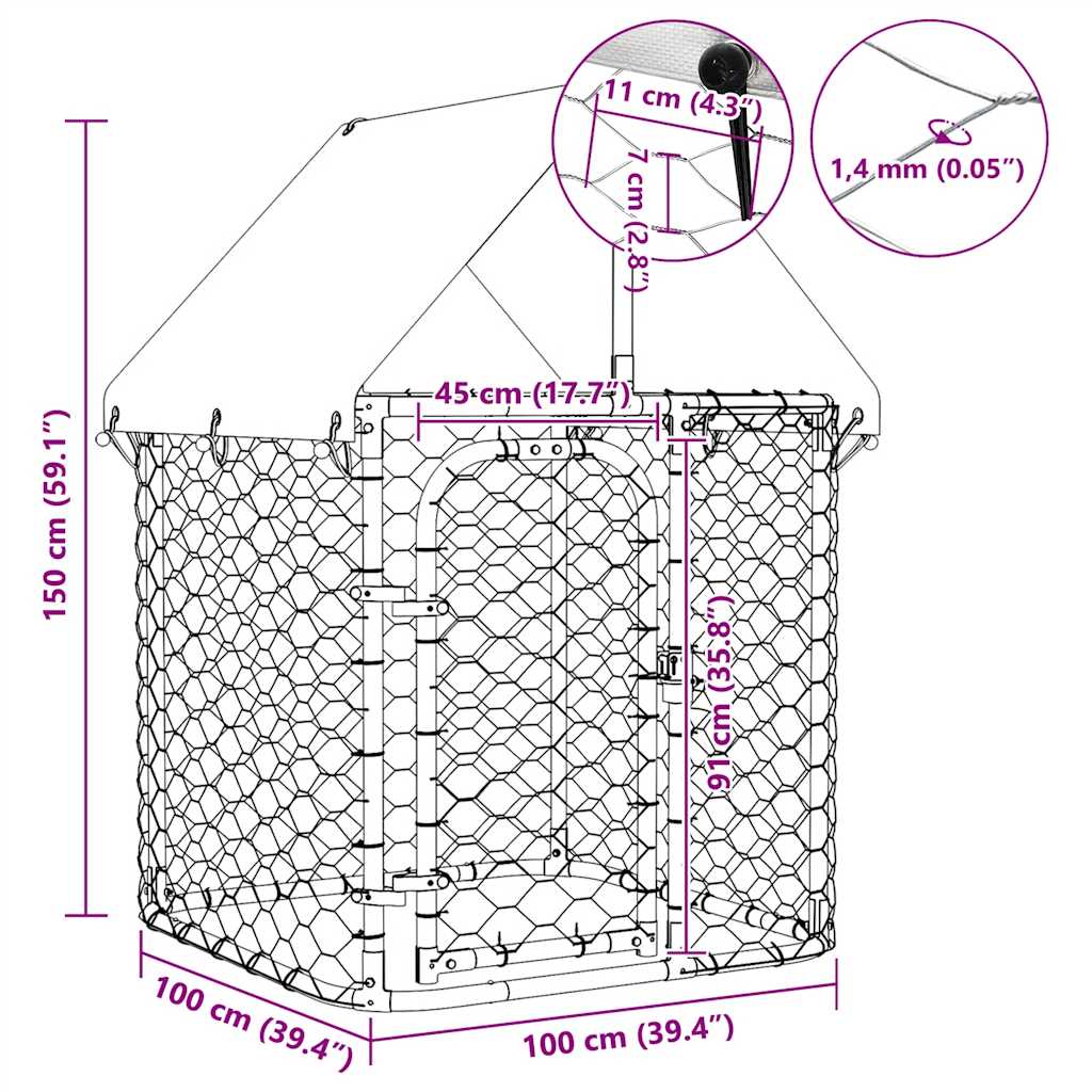 vidaXL Outdoor Dog Kennel with Roof 100x100x150 cm
