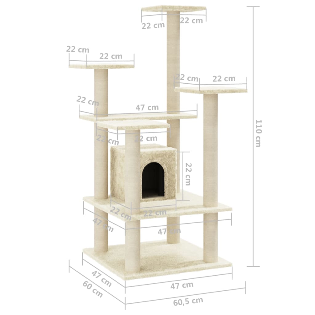 vidaXL Cat Scratching Tree with Sisal Scratching Posts 110 cm Cream