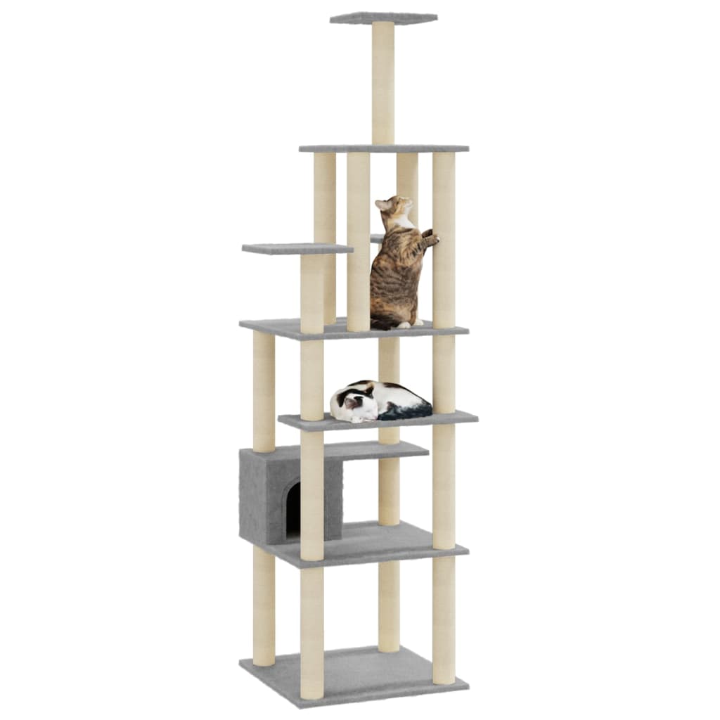vidaXL Cat scratching tree with sisal scratching posts 183 cm light grey
