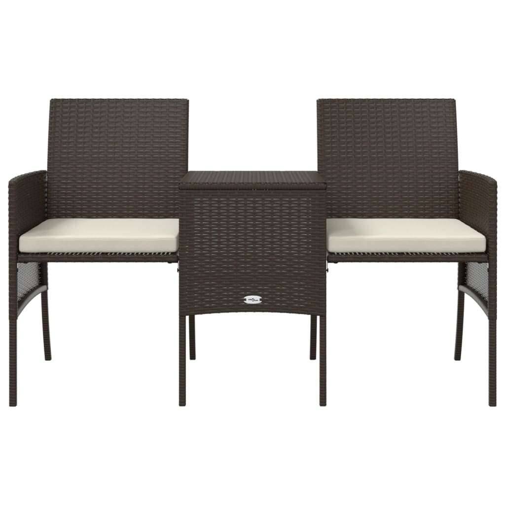 vidaXL 2-Seater Garden Sofa with Table and Footrests Poly Rattan Brown