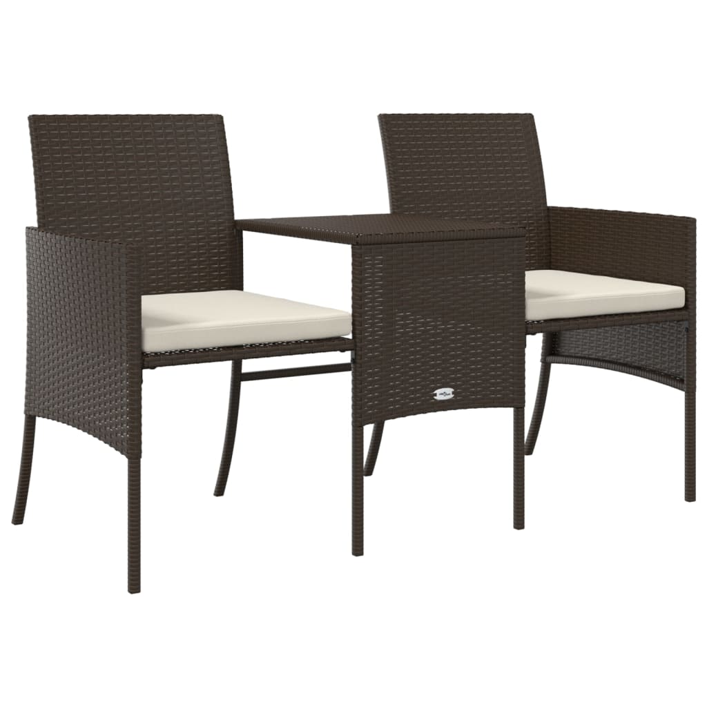 vidaXL 2-Seater Garden Sofa with Table and Footrests Poly Rattan Brown