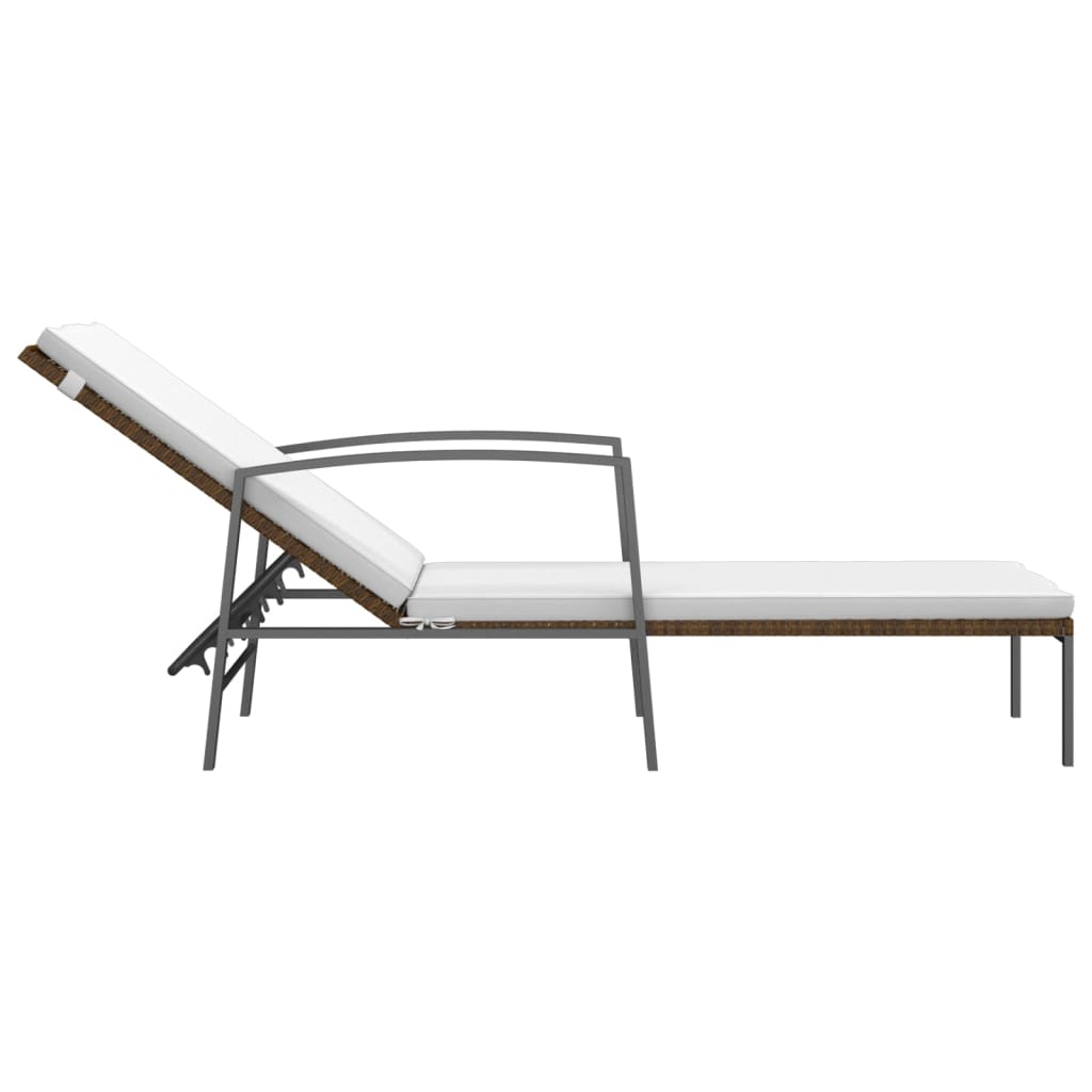 vidaXL Sun Lounger with Cushion Poly Rattan Brown
