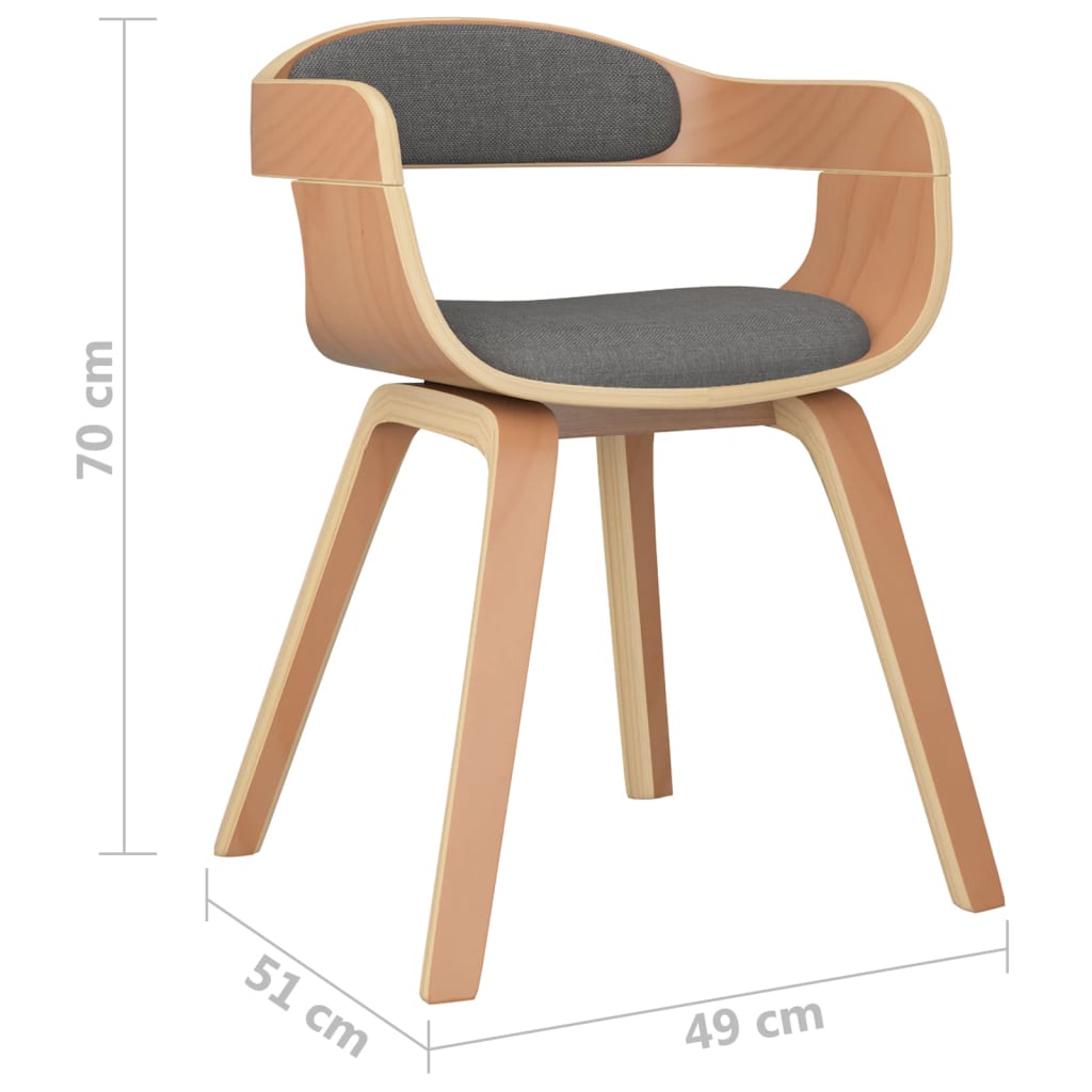 vidaXL Eetkamerstoel gebogen hout en stof lichtgrijs