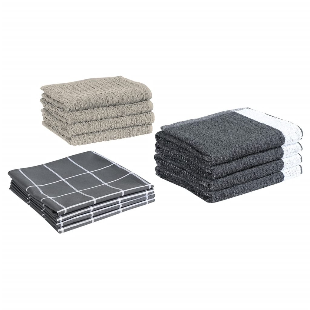 vidaXL 12-Piece Kitchen Towel Set Cotton Black