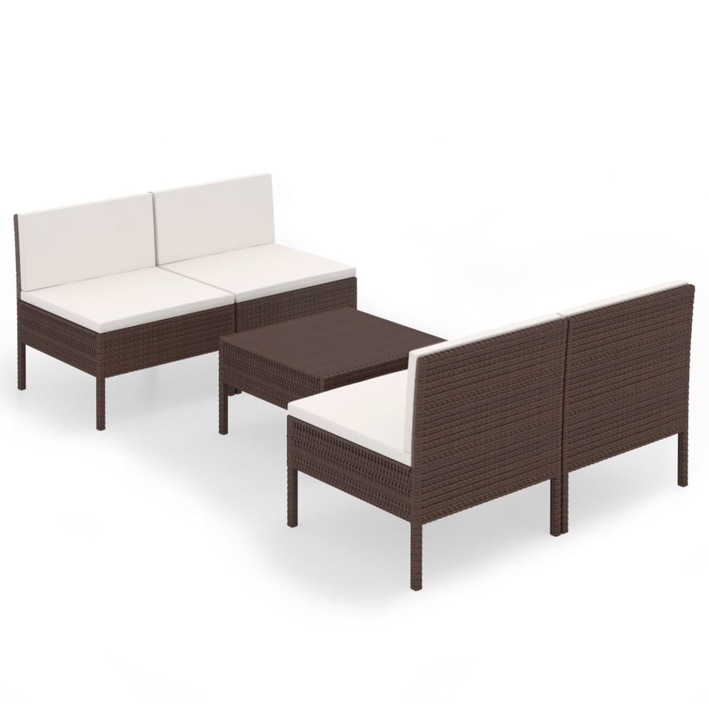 vidaXL 5-delige Loungeset met kussens poly rattan bruin