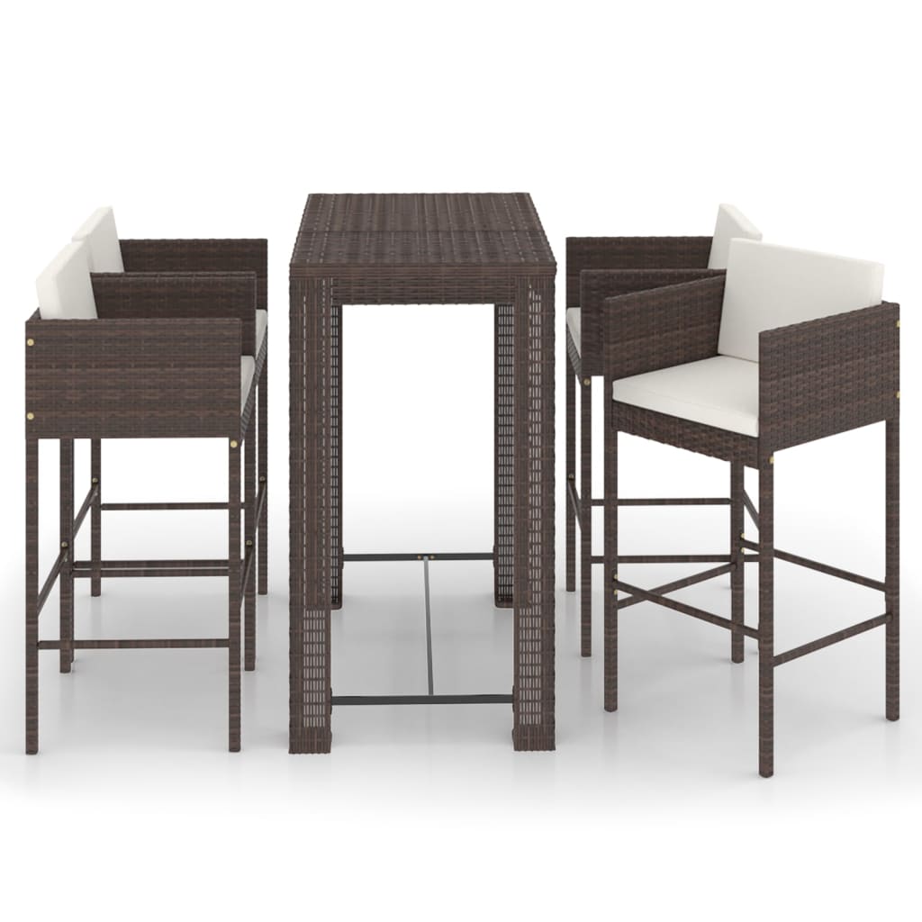 vidaXL 5-delige Tuinbarset met kussens poly rattan bruin