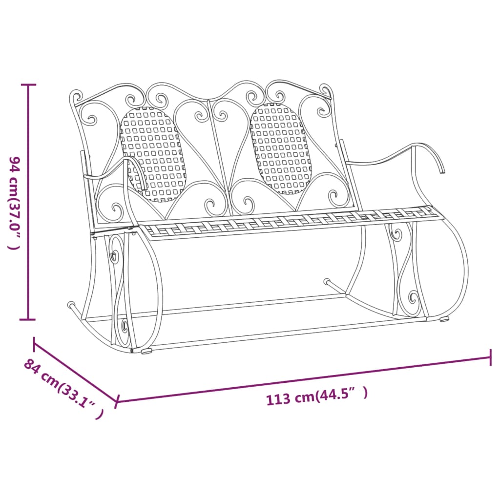 vidaXL Schommelbank 2-zits 113 cm staal zwart