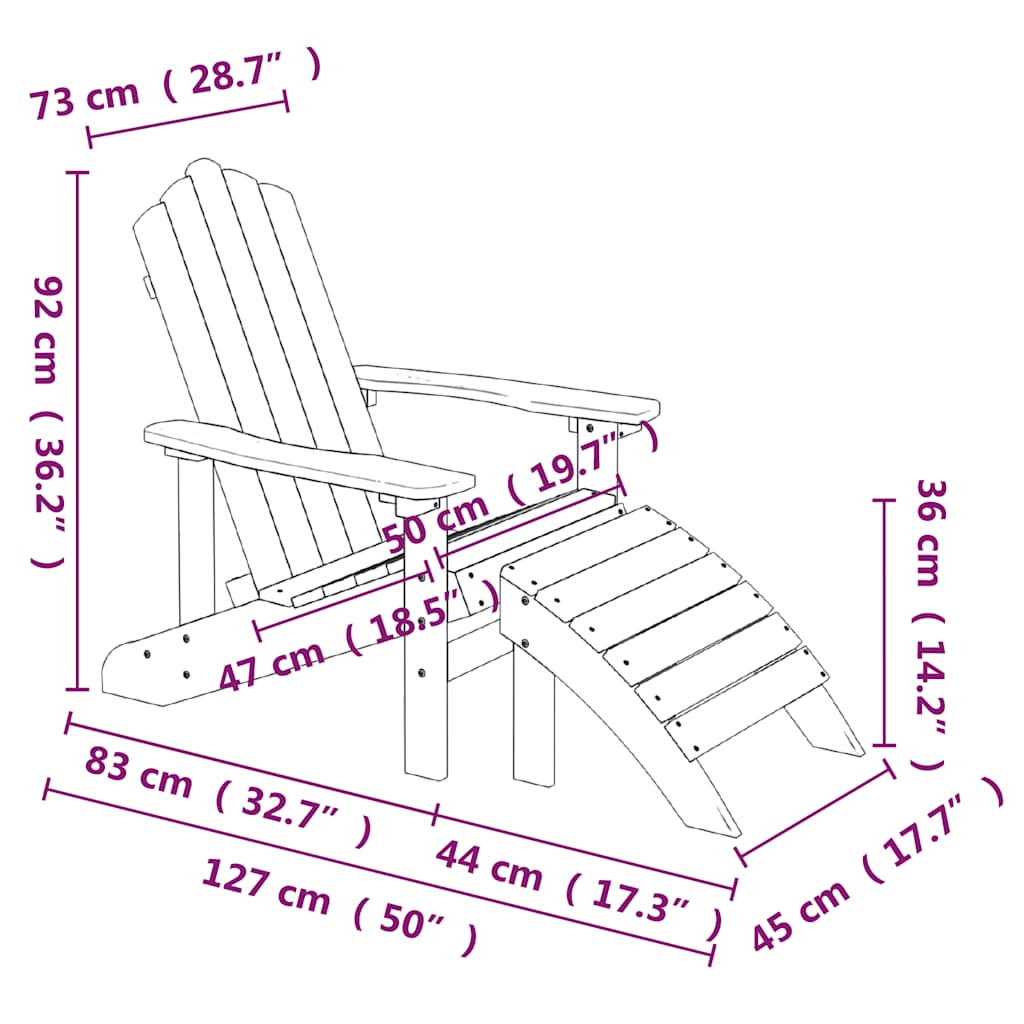 vidaXL Tuinstoelen 2 st Adirondack met voetensteunen HDPE wit