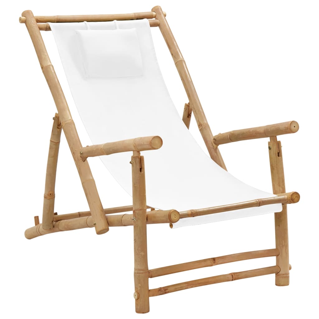 vidaXL Terrasstoel bamboe en canvas crèmewit
