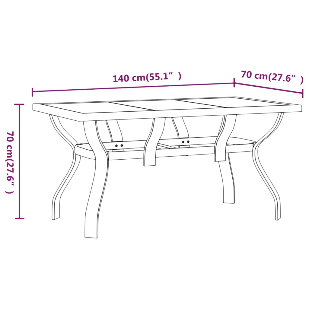 vidaXL Tuintafel 140x70x70 cm staal en glas zwart