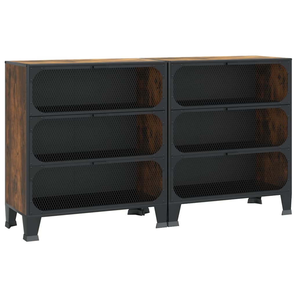 vidaXL Storage Cabinets 2 pcs 72x36x82 cm metal and MDF rustic brown