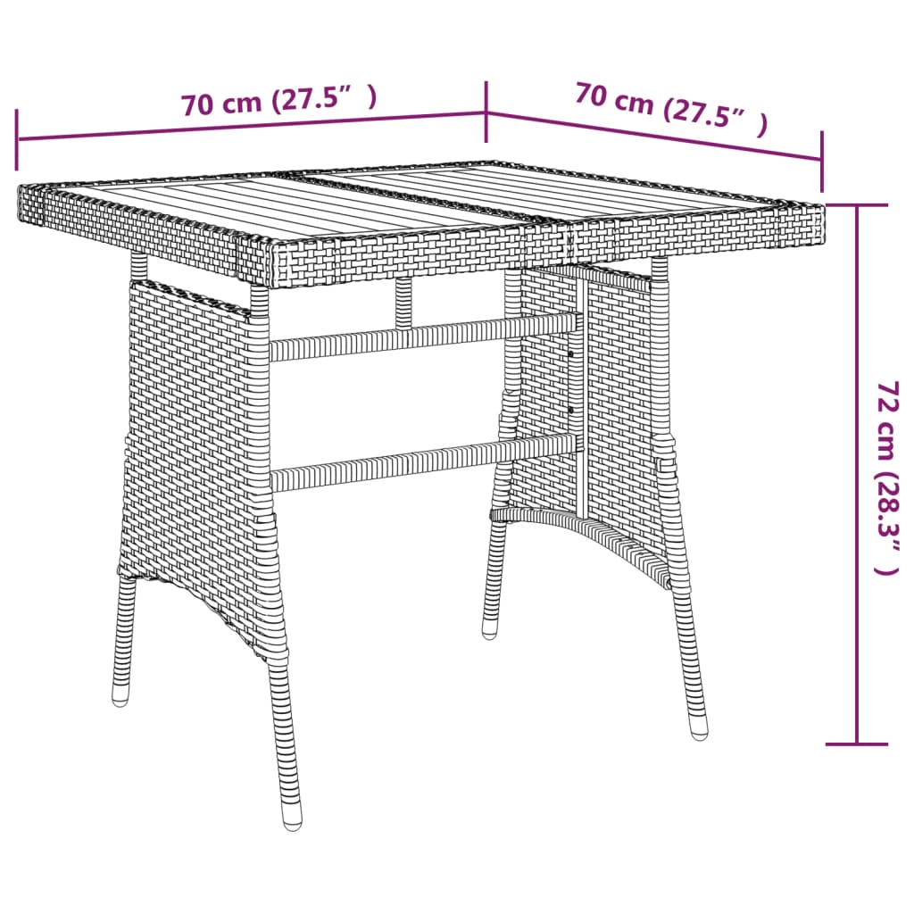 vidaXL Tuintafel 70x70x72 cm poly rattan en massief acaciahout zwart