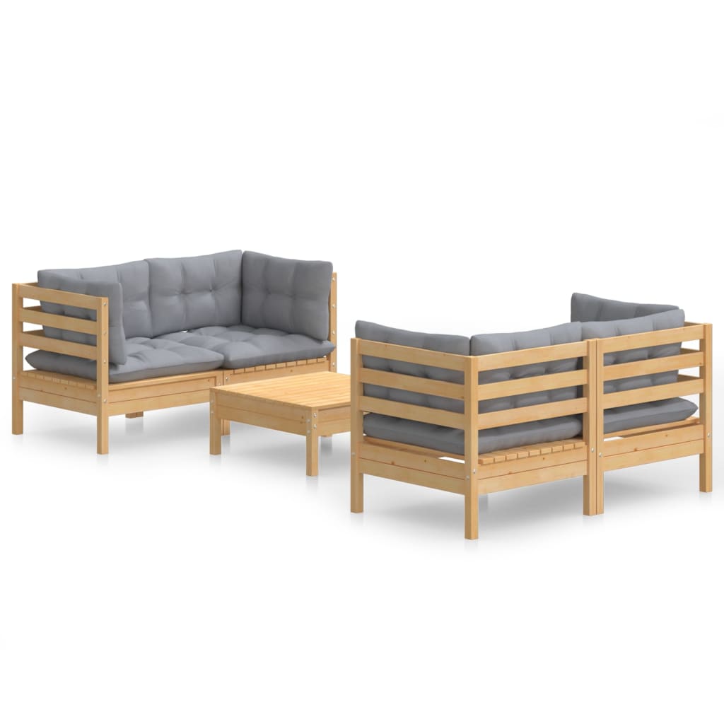 vidaXL 5-delige Loungeset met grijze kussens grenenhout
