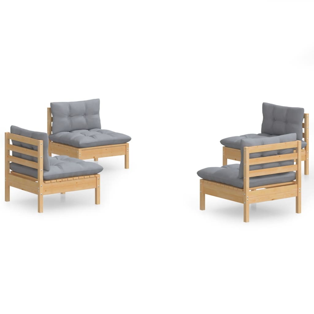 vidaXL 4-delige Loungeset met grijze kussens grenenhout