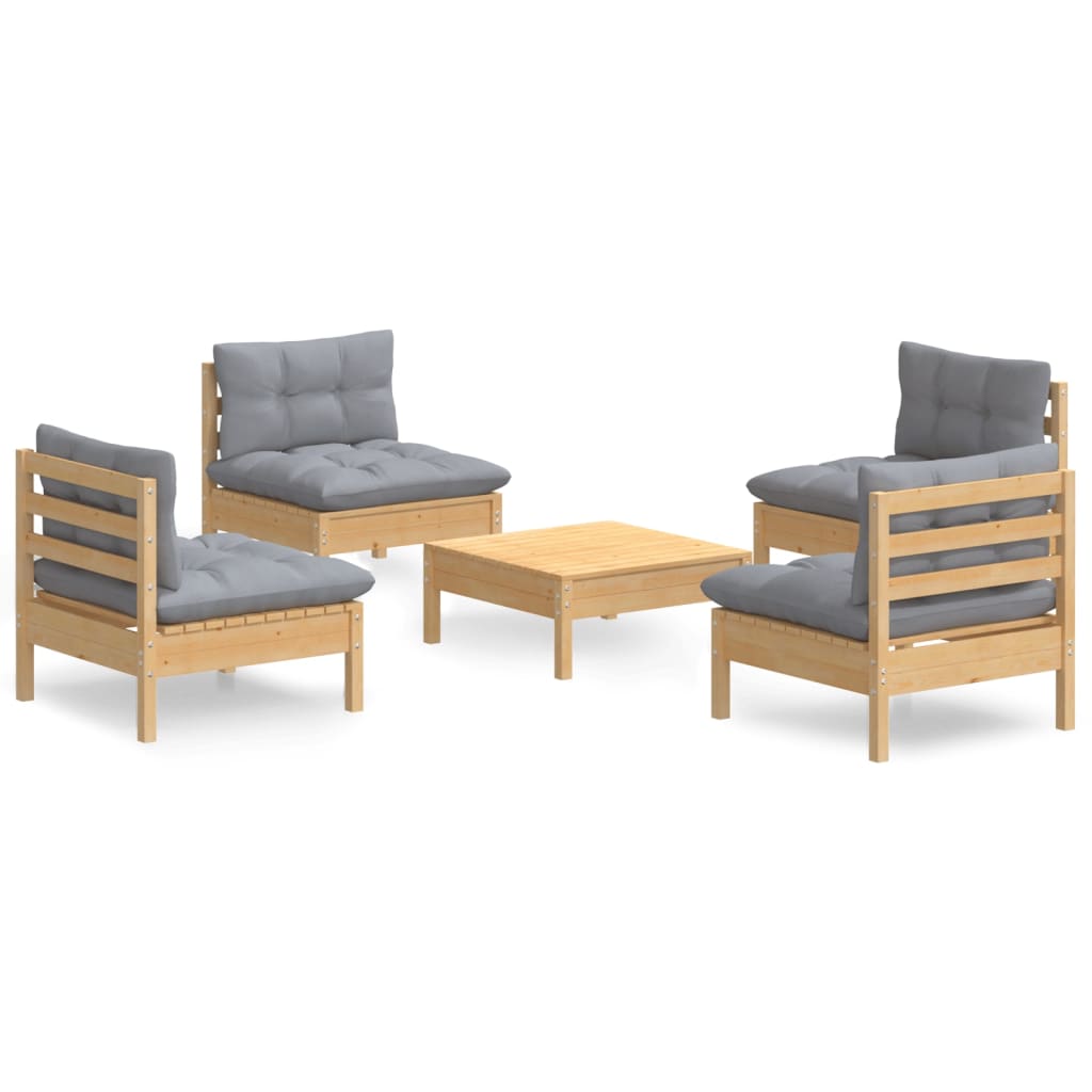 vidaXL Ensemble de salon 5 personnes avec des coussins gris à Grenenhout