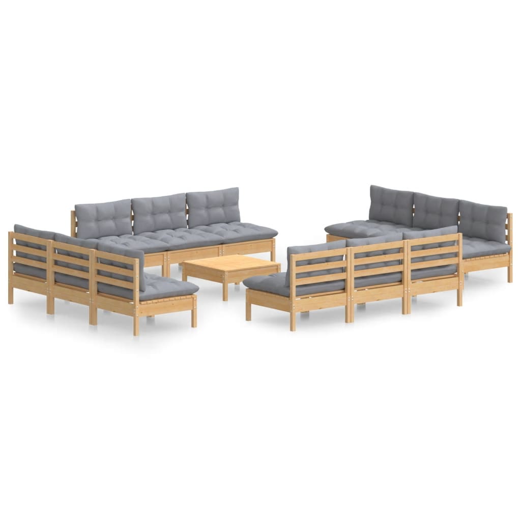 vidaXL 13-delige Loungeset met grijze kussens grenenhout