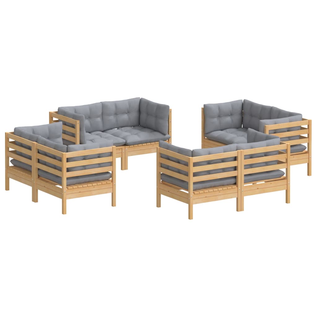 vidaXL 8-delige Loungeset met grijze kussens grenenhout