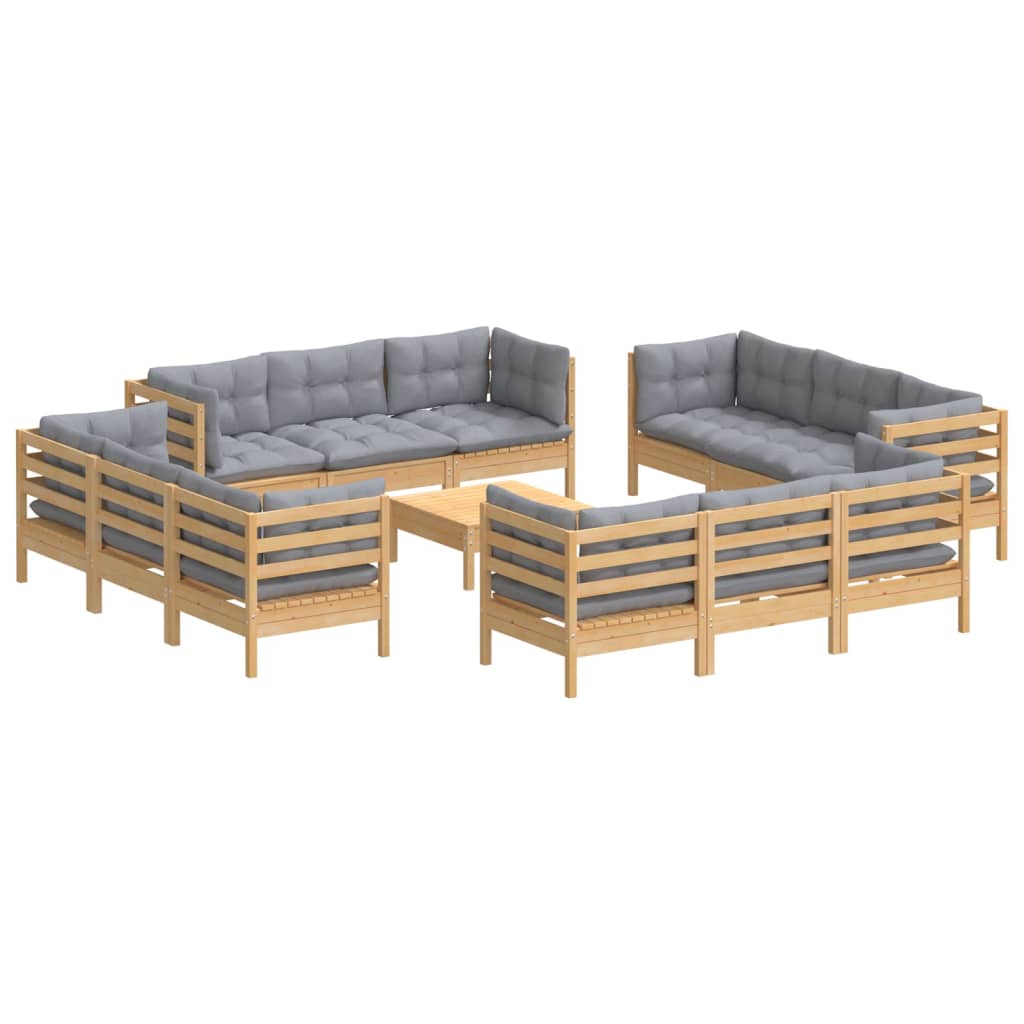 vidaXL 13-delige Loungeset met grijze kussens grenenhout