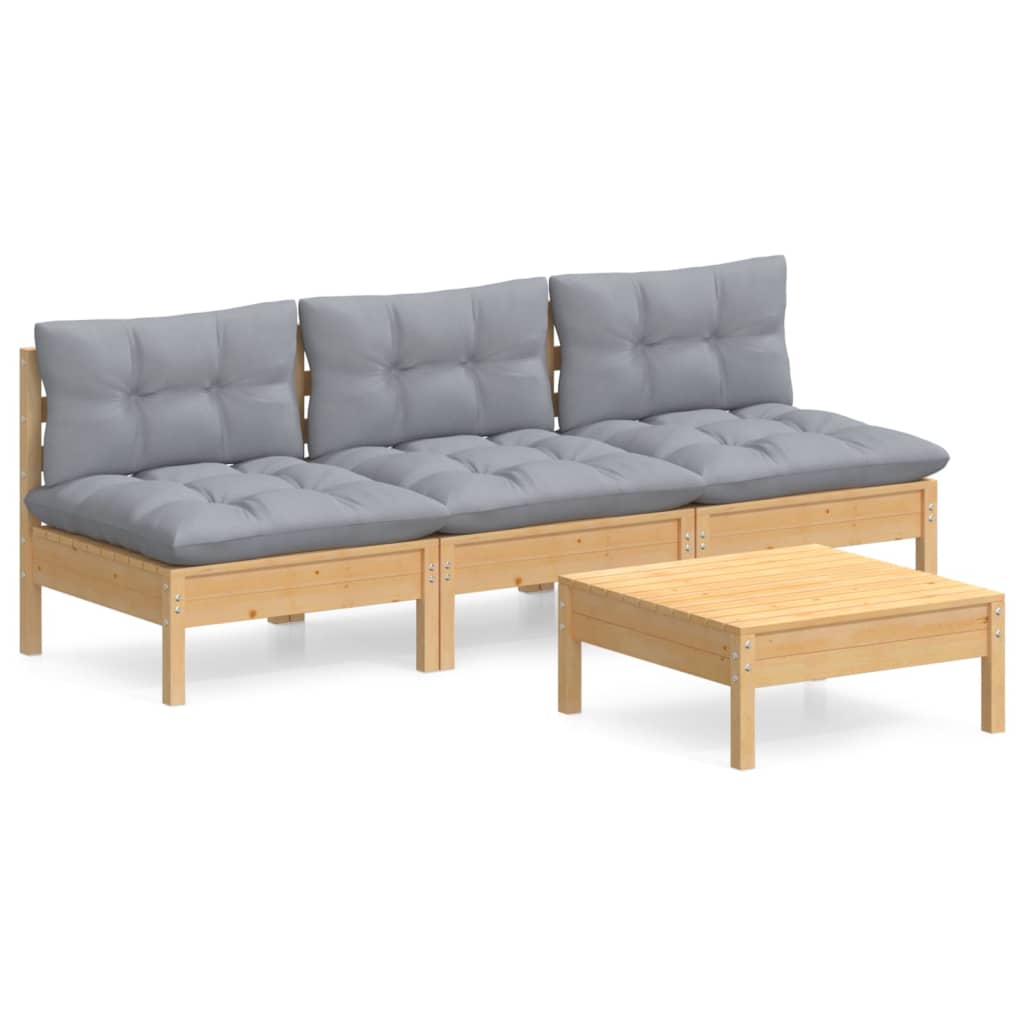 vidaXL 4-delige Loungeset met grijze kussens grenenhout