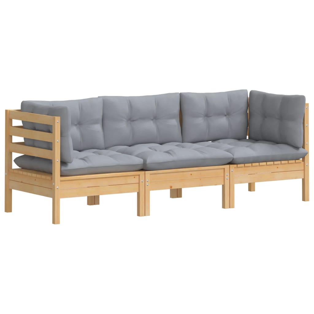 vidaXL Banque de Jardin 3 places avec des coussins gris massifs à Grenenhout