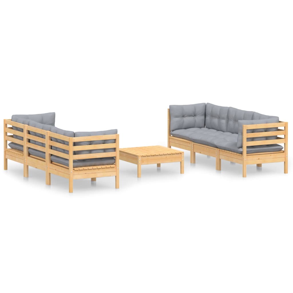 vidaXL 7-delige Loungeset met grijze kussens grenenhout