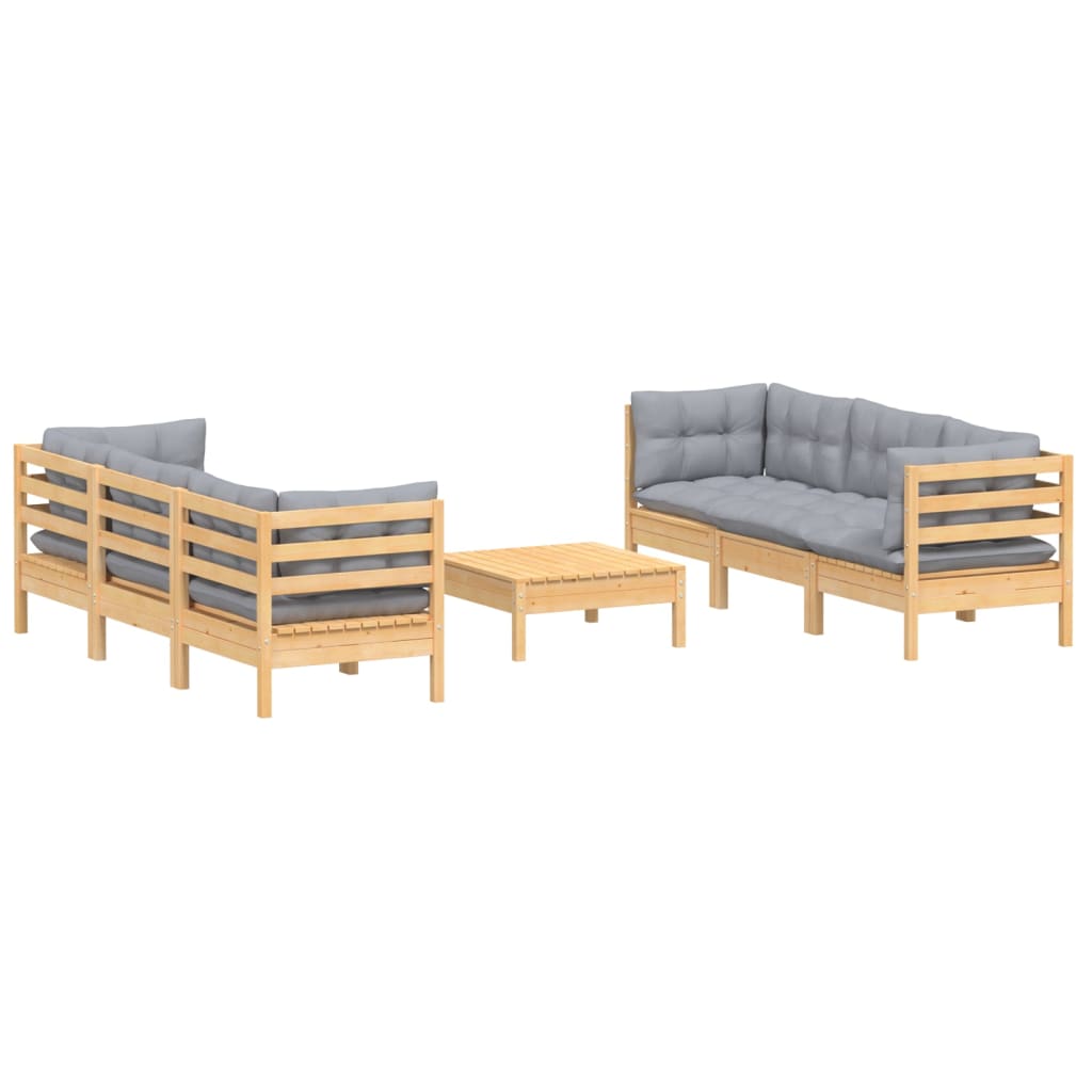 vidaXL 7-delige Loungeset met grijze kussens grenenhout