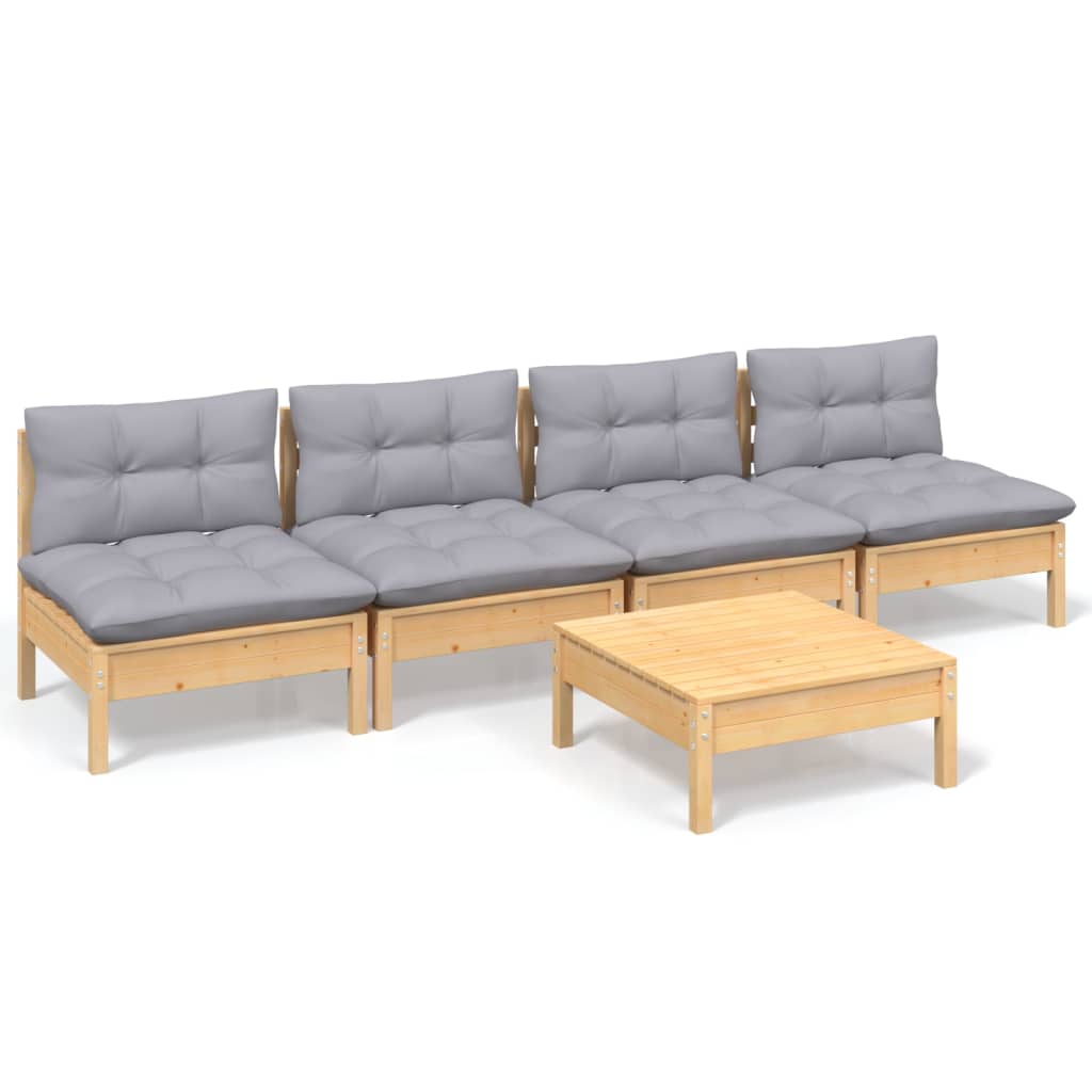vidaXL Ensemble de salon 5 personnes avec des coussins gris à Grenenhout