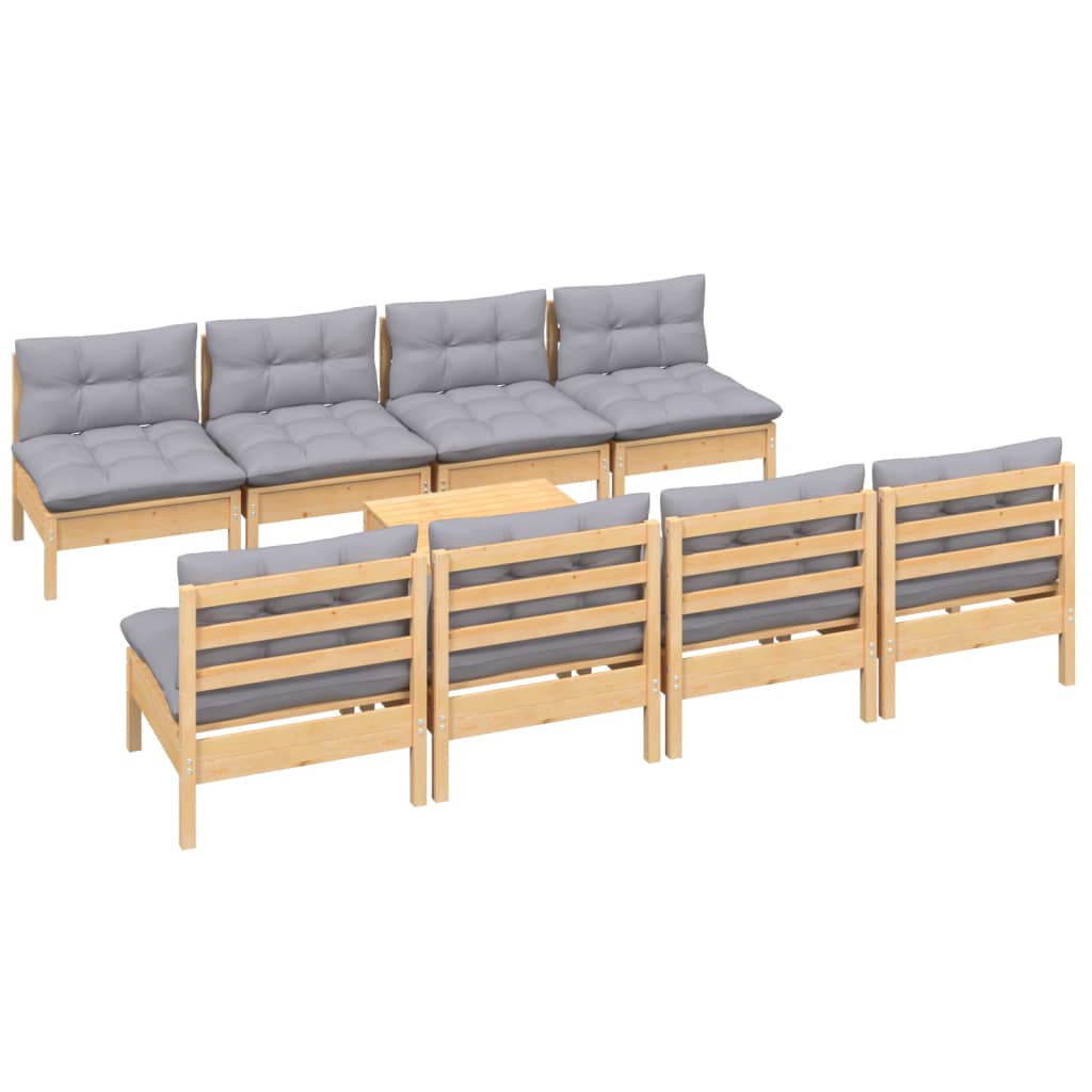 vidaXL Ensemble de salon 9 pièces avec des coussins gris à Grenenhout