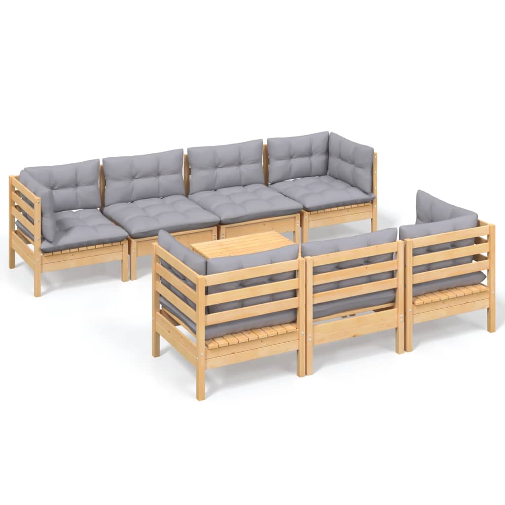 vidaXL 8-delige Loungeset met grijze kussens massief grenenhout