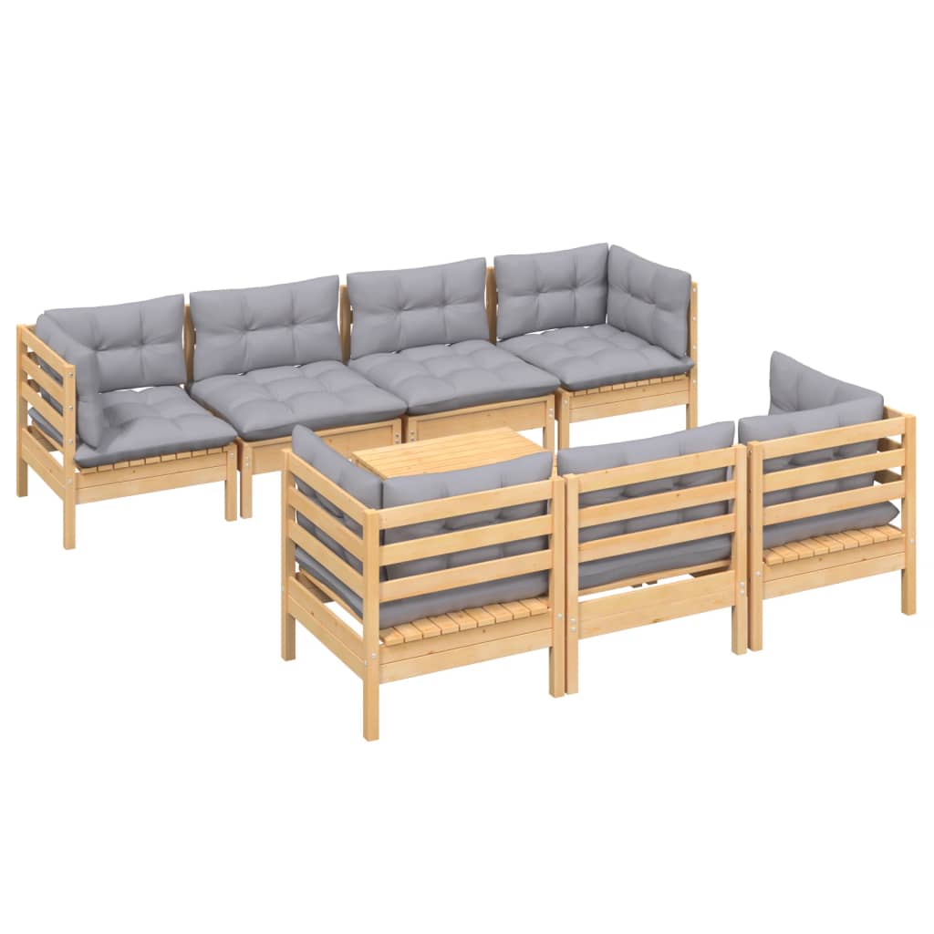 vidaXL 8-delige Loungeset met grijze kussens massief grenenhout
