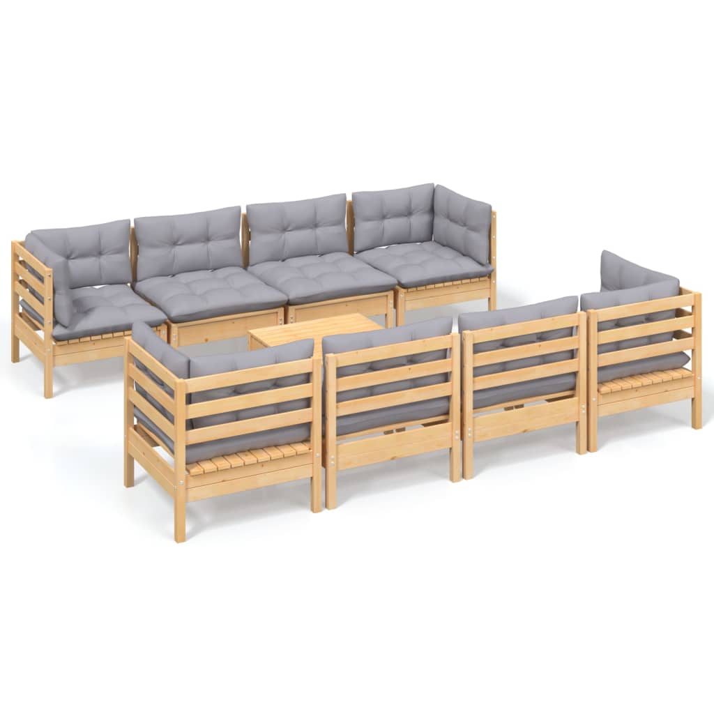 vidaXL Ensemble de salon 9 pièces avec des coussins gris à Grenenhout