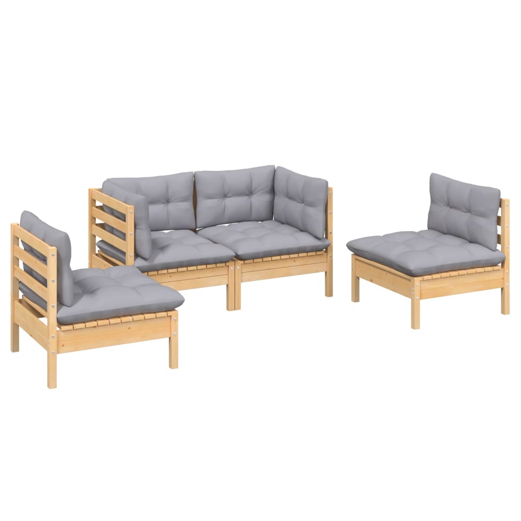 vidaXL Ensemble de salon 4 personnes avec des coussins gris massifs à Grenenhout