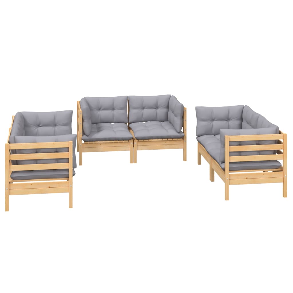 vidaXL 6-delige Loungeset met grijze kussens grenenhout