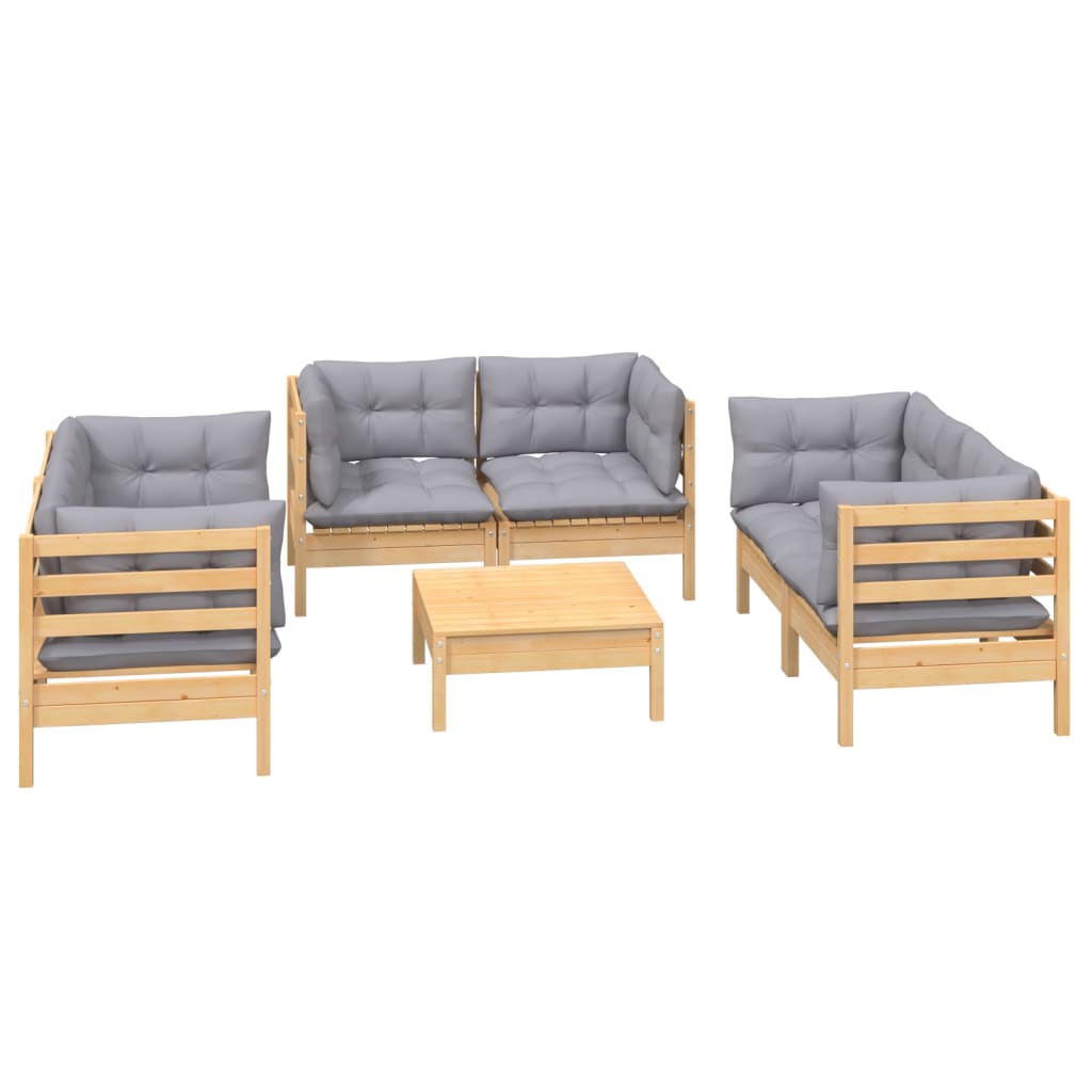 vidaXL 7-Piece Lounge Set with Grey Cushions Pine Wood