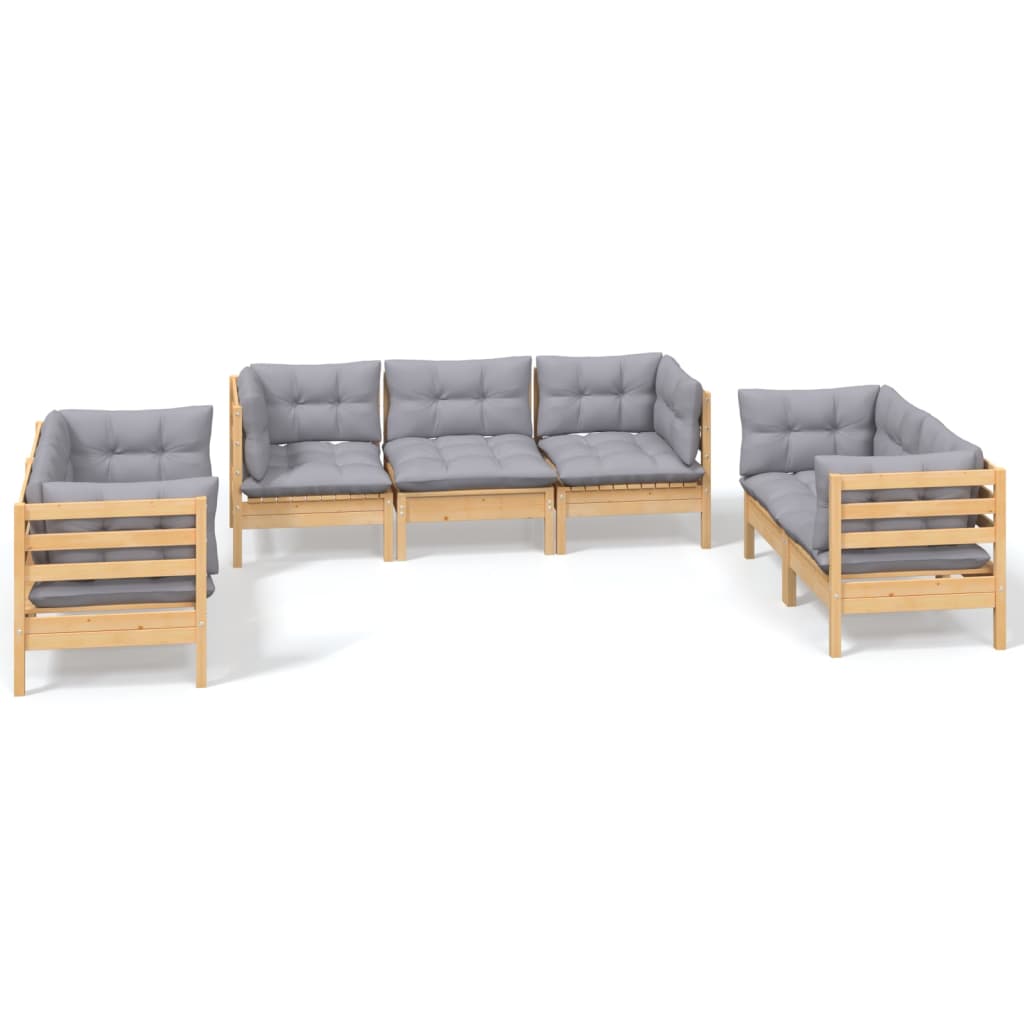 vidaXL 7-delige Loungeset met grijze kussens grenenhout