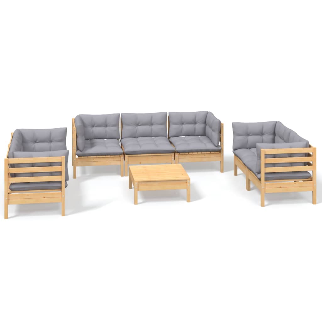 vidaXL 8-Piece Lounge Set with Grey Cushions Pine Wood
