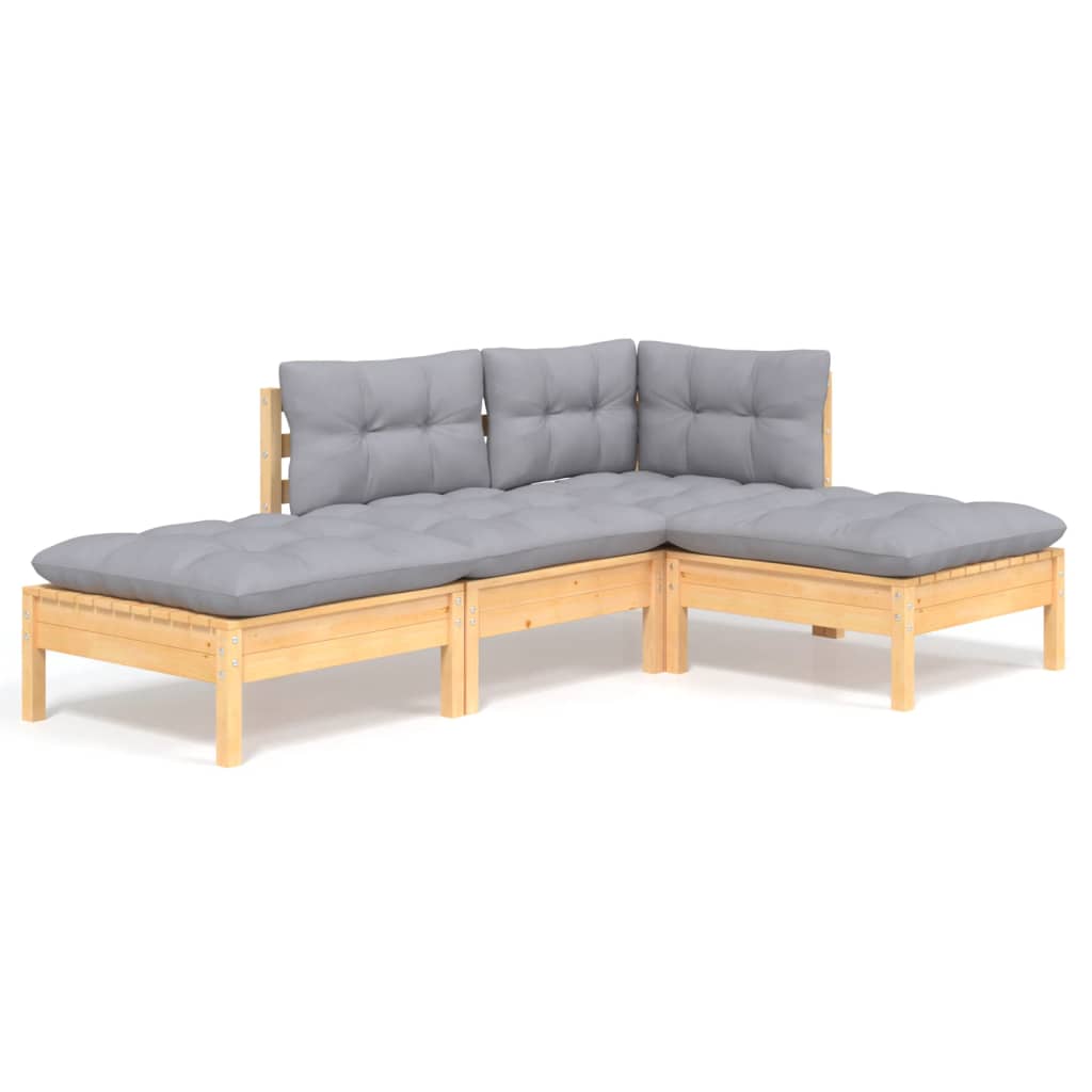 vidaXL 4-delige Loungeset met grijze kussens massief grenenhout