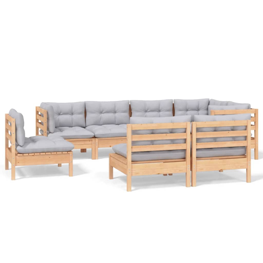 vidaXL 8-delige Loungeset met grijze kussens massief grenenhout
