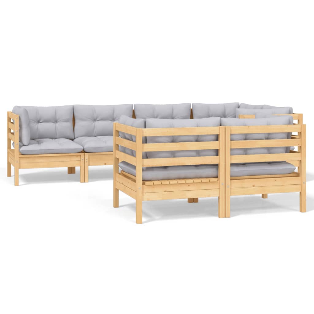 vidaXL 7-delige Loungeset met grijze kussens massief grenenhout