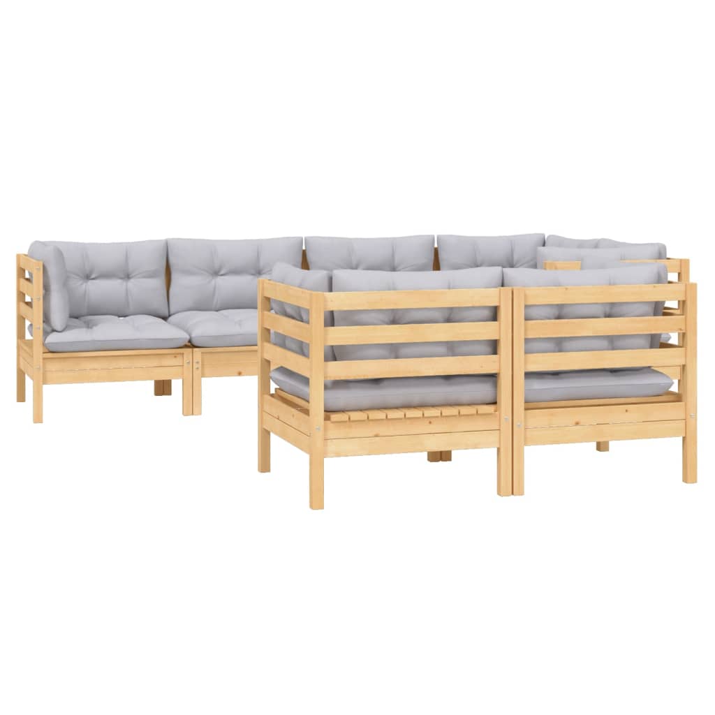 vidaXL 7-delige Loungeset met grijze kussens massief grenenhout