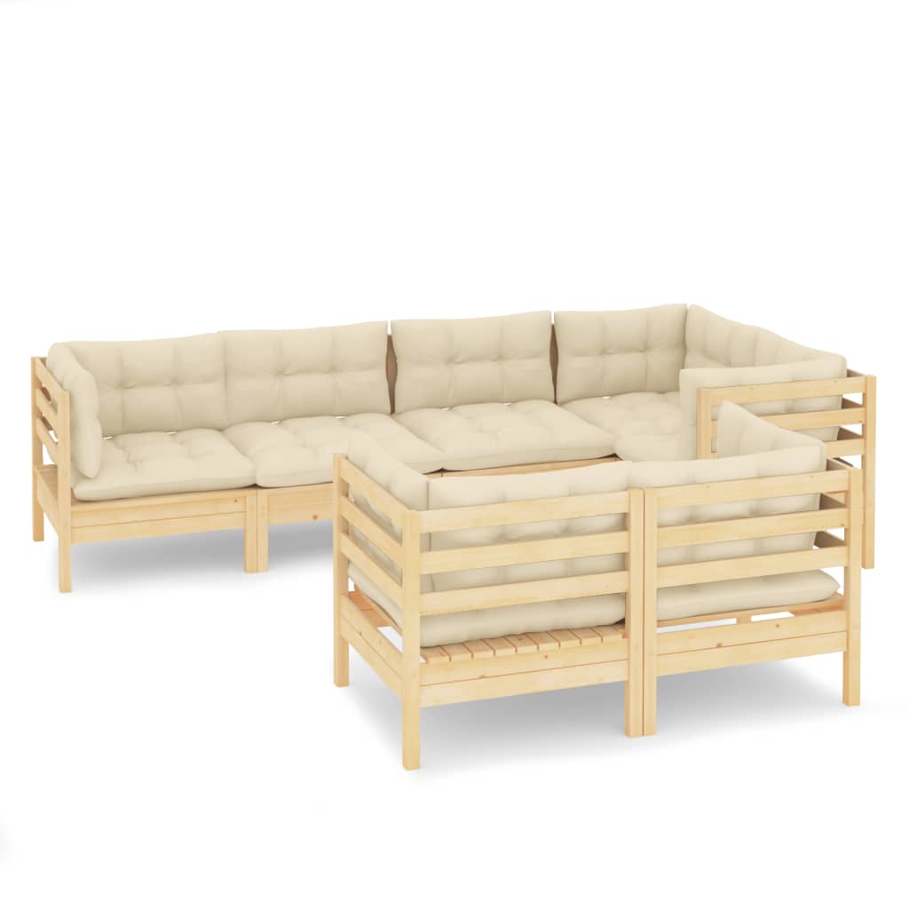 vidaXL 7-delige Loungeset met crèmekleurige kussens grenenhout