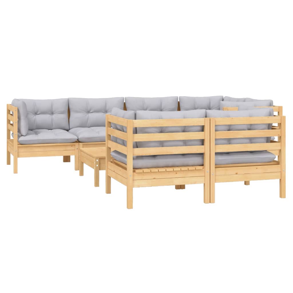 vidaXL Ensemble de salon 8 personnes avec des coussins gris massifs à Grenenhout