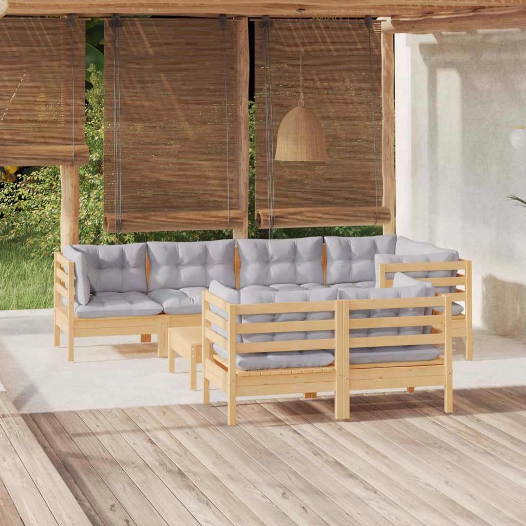 vidaXL Ensemble de salon 8 personnes avec des coussins gris massifs à Grenenhout