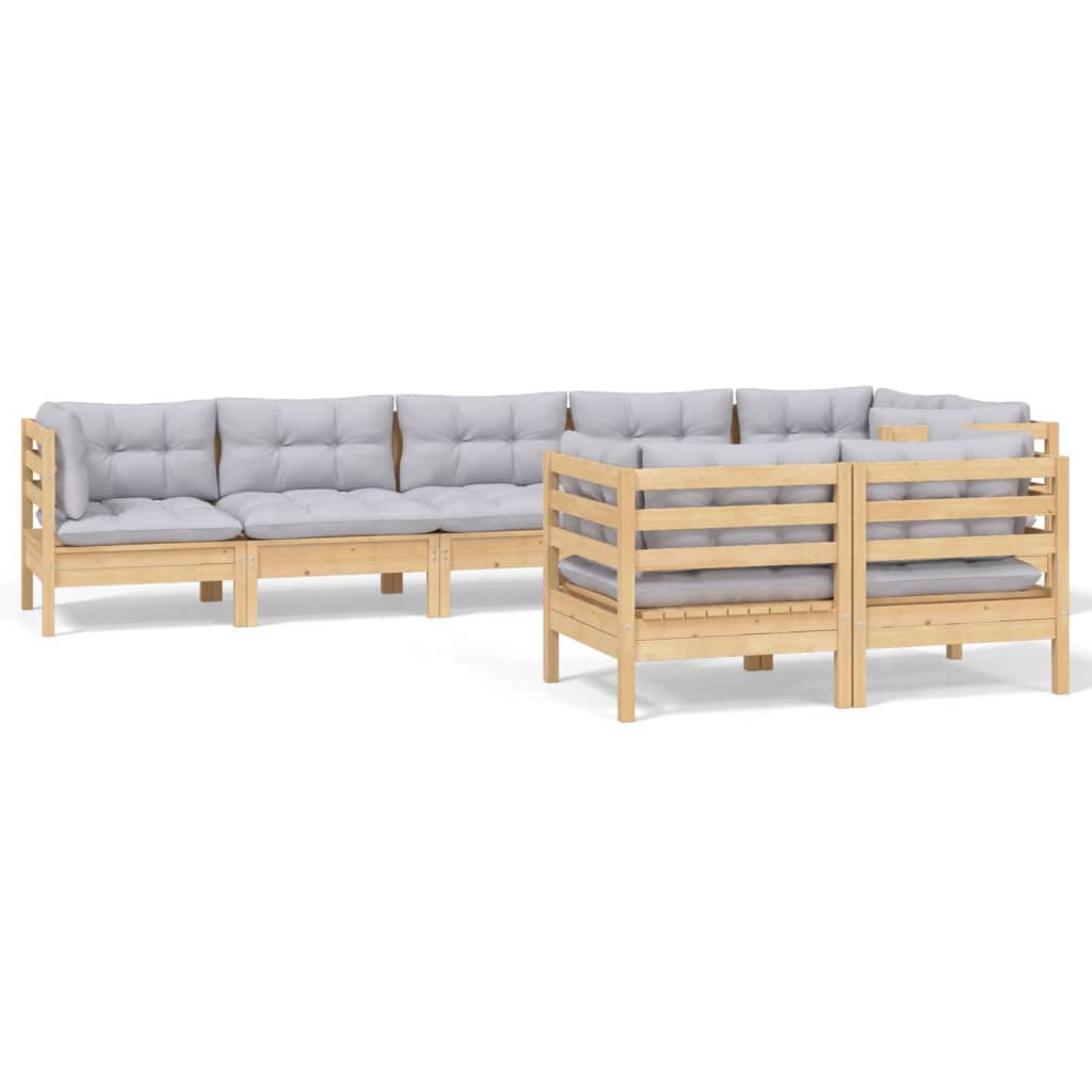 vidaXL Ensemble de salon 8 personnes avec des coussins gris massifs à Grenenhout