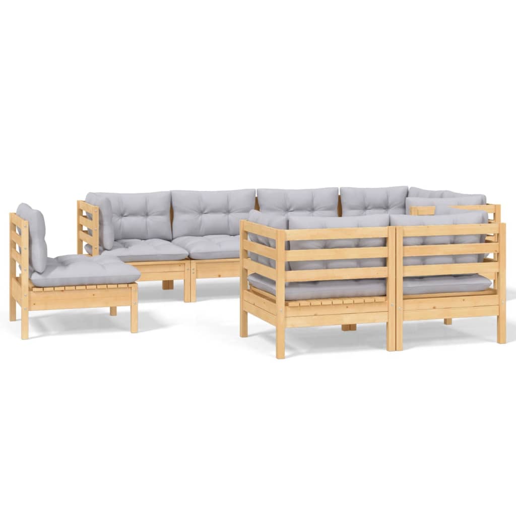 vidaXL Ensemble de salon 8 personnes avec des coussins gris massifs à Grenenhout