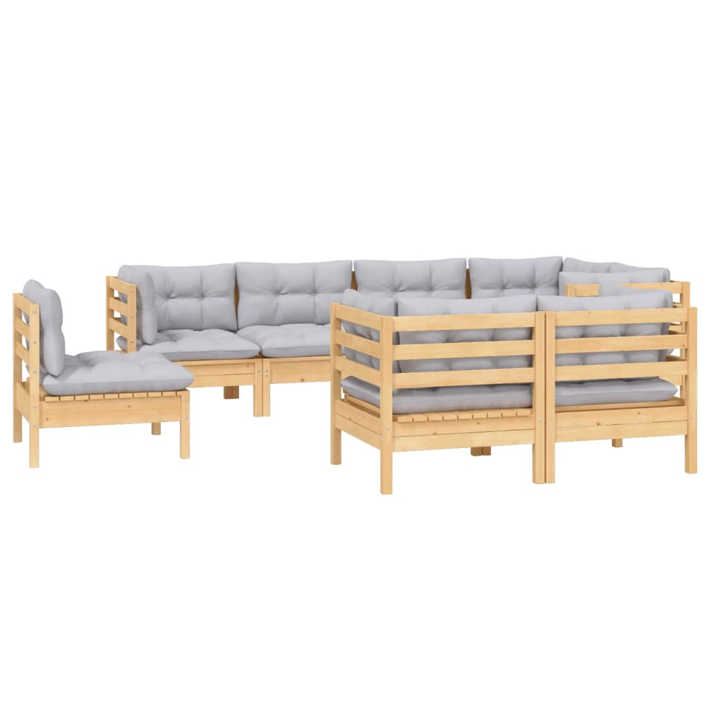 vidaXL Ensemble de salon 8 personnes avec des coussins gris massifs à Grenenhout